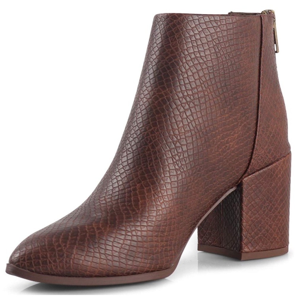 Brown Snake Leather Pointy Toe Ankle Booties - Picture 1 of 6